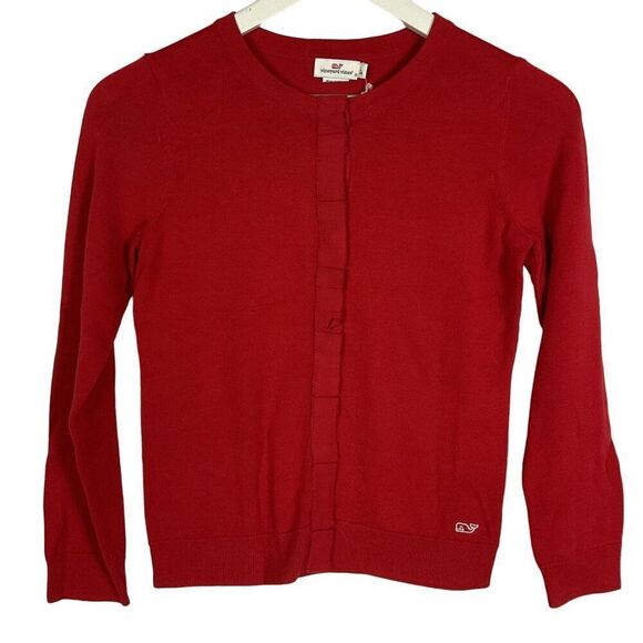NWT Vineyard Vines Ruffle Front Cardigan Red Girls Large (14), 100% Cotton - Picture 2 of 11